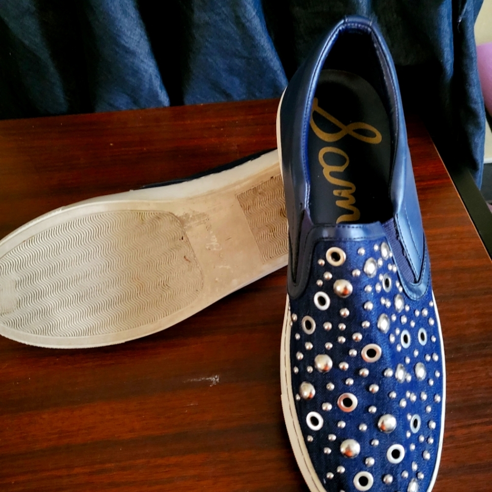 Blue Sam Edelman Leather Slip On Stud Shoes